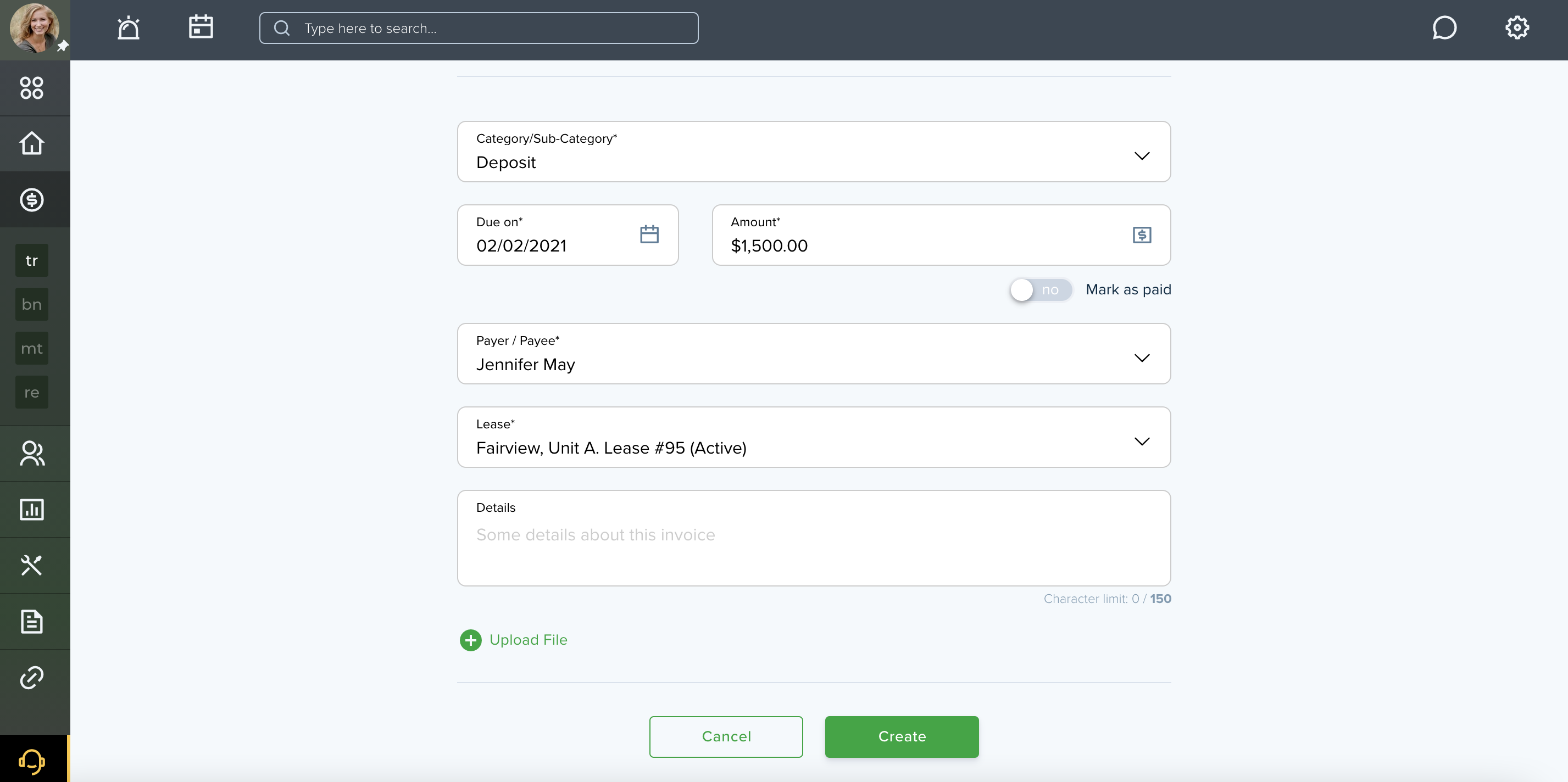 Accounting page in your TenantCloud account